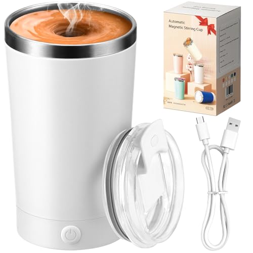 hatisan Self Stirring Coffee Mug With Lid Electric High Speed Self Stirring Mug 400ml Rechargeable Detachable Stainless Steel Self Stirring Cup for Coffee, Milk, Cocoa Christmas Gift(White)