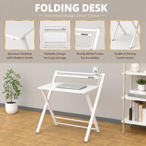 Image of InnoFur Meleti Folding,Multi Purpose, Study, Adjustable Portable, Work from Home, Laptop, Computer, Writing, Dining, Utility Table with Bookshelf (Large, White 100CM x 73CM x 85CM)