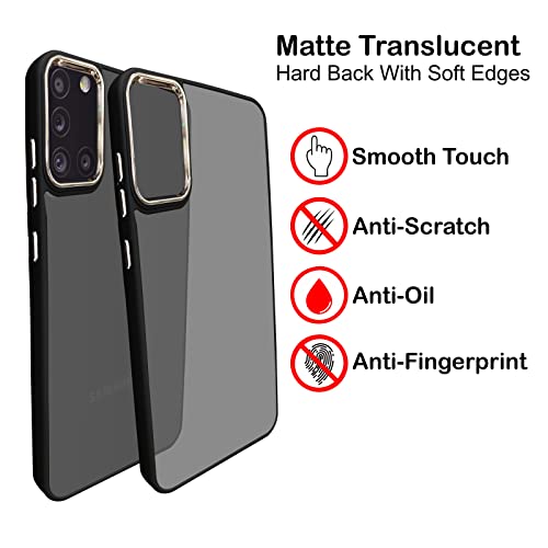 Image of A rtistque Frosted Translucent Back Cover Case for Samsung Galaxy A31 | Electroplated Chrome Ring | Raised Camera Edges for Protection | Smooth Sides TPU - Black