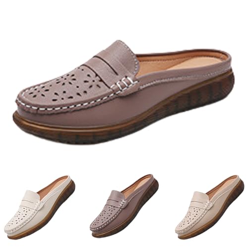 Clearance UK 6.5 Ladies Backless Loafers Mules Women's Moccasins Low Wedge Slip on Daily Casual Slides Slippers Walking Sandals Wine Footwear Sandle