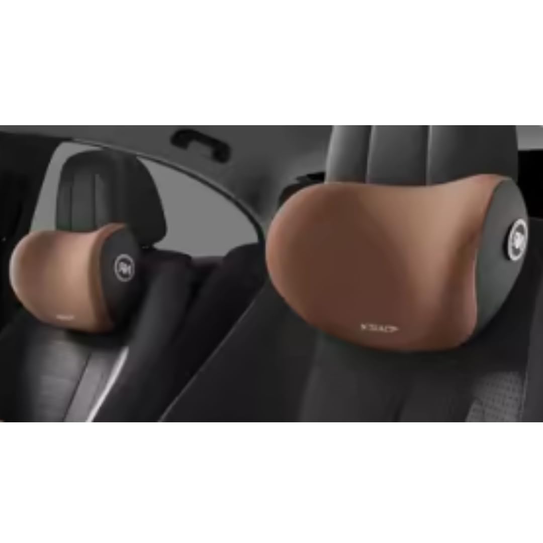 CRENTILA Car Neck Pillow,Neck Pain Relief For Long Drive Car Seat Back Head Rest Memory Foam Pillow For Driving With Adjustable Strap,And Breathable Removable Cover (Brown), Standard