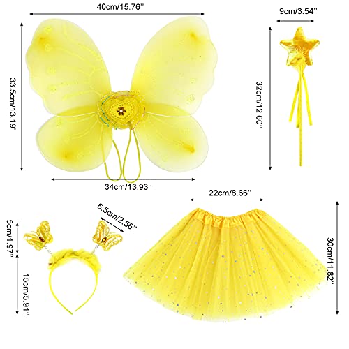 M MUNCASO Ragazze Fata Costume Fancy Dress Up Set di costumi da farfalla Principessa Abito Set di costumi in tulle con ali di farfalla, bacchetta magica e set di cerchietti per bambine 3-8 anni