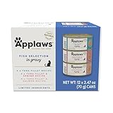 Applaws Natural Wet Cat Food in Gravy, Limited Ingredient Canned Wet Cat Food, Variety Pack, Made with Natural Ingredients, Fish Selection Variety Pack in Gravy (12 x 2.47oz Cans)