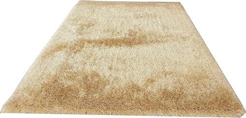 Image of Handcrafted Microfiber Cream Shaggy Carpet 5x8 Feet with Thick Soft Plush Pile, Anti Slip Backing, Ideal for Living Room, Bedroom, Hall and Home Interior Decoration