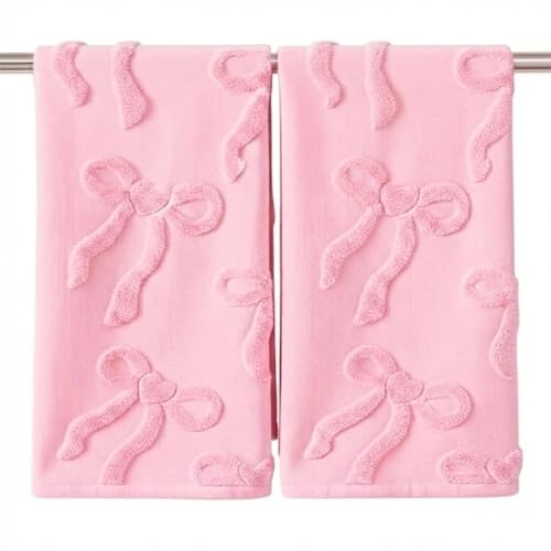 ADBAIPMIL Pink Bow Hand Towels for Bathroom - 100% Cotton Jacquard Heart & Ribbon Design Absorbent Coquette Decor for Guest Room and Vanity 2 Pcs
