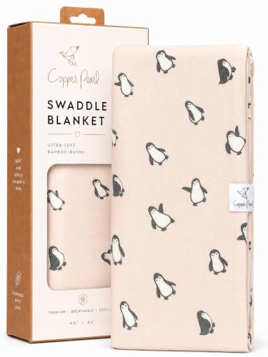 Image of Copper Pearl Swaddle Blankets for Newborns | Soft Stretchy Receiving Blankets for Boys and Girls | Large 46 x 46 Inch Baby Blankets | Lightweight and Breathable Swaddles | Penguins