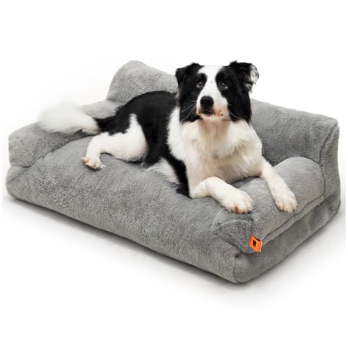 MEWOOFUN Katzenbett, Flauschig und weich Katzensofa Katzencouchbett für mittlere und kleine Hunde/Katzen, süßes Katzenbett mit Rutschfester Unterseite (Grau, L)
