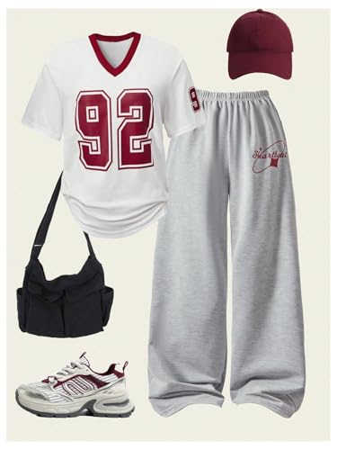 Image of GORGLITTER Girl's Cute Clothes 2 Piece Summer Sets Outfits Short Sleeve Y2K Jersey Shirts and Wide Leg Baggy Sweatpant