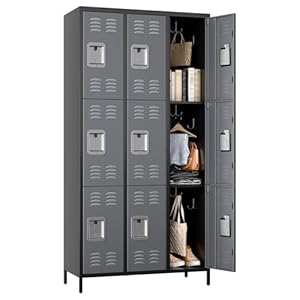 METAN Metal Lockers for School Office Gym Bedroom,9 Doors Black Steel Storage Locker Cabinet for Employees, Assembly Required,Black+Dark Gray
