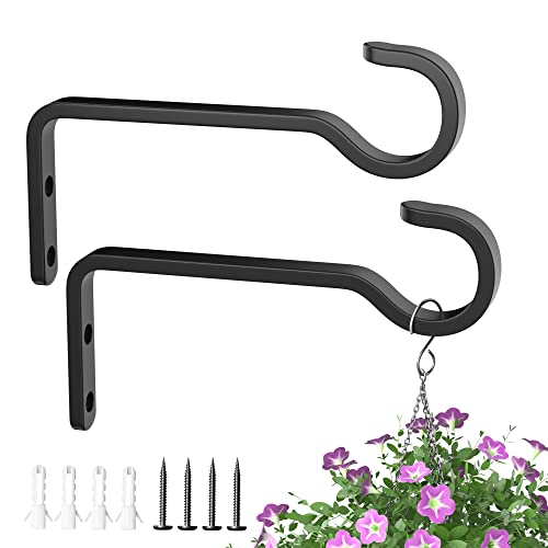 5.7 Inch 2 Pack Plant Hooks for Wall Heavy Duty Plant Hangers Outdoor Hold 35lb Iron Plant Hanger Bracket for Hanging Bird Feeder Wind Chimes Baskets Lantern Hanging Planter Hooks Metal - Black