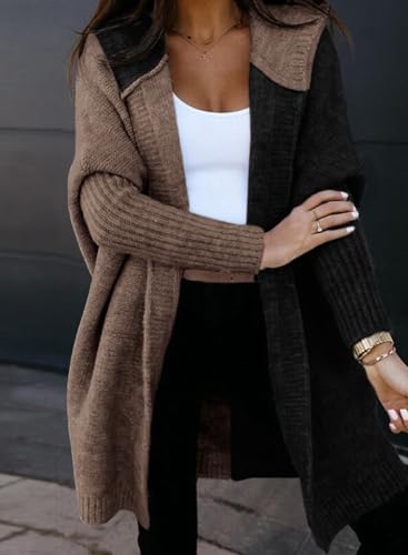 Astylish Women Casual Hooded Color Block Open Front Cardigan Long Sleeve Sweater Outwear Black Large thumb #2