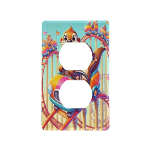 Cartoon Otter Rollercoaster Light Switch Cover Decorative Receptacle Outlet Wall Plate Guard Plastic Wall Outlet Cover for Farmhouse Home Decor Livingroom (Duplex Outlets Cover)