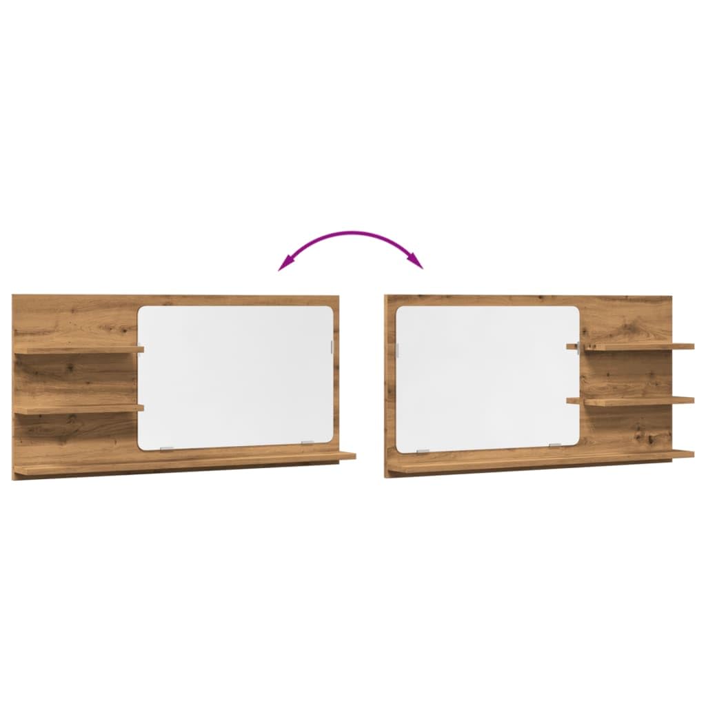 vidaXL Armoire à Miroir de Salle de Bain chêne Artisanal 90x11x45 cm, étagère à Miroir, Miroir avec étagère, étagère de Toilette avec Miroir