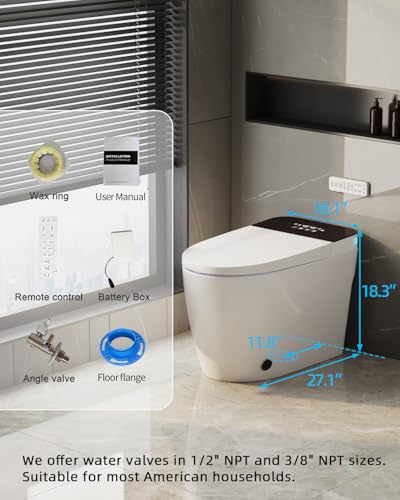Image of TOTTE Smart Toilet with Bidet, Auto Open /Close Lid, Bidet Toilet with Powerful Flush, Instant Warm Water, Elongated Smart Toilet with Heated Seat, Dryer, Modern Bathroom Toilets with Deodorization