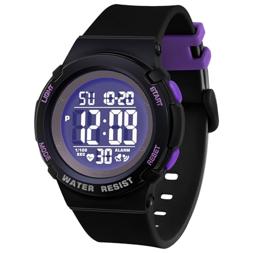 ITOOZYNN Digital Light Up Watch for Boy and Girl,Kids Watch Ages 7-16,Waterproof 5 ATM,School,Outdoor,Sports (Grey Black)
