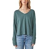 Lucky Brand Women's Long Sleeve V-Neck Top, Balsam Green, Medium