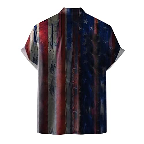 Fashion Top Spring Casual Blouse Printed Sleeve Beach Short Flag Shirts Men Summer Men Shirts Pajama Short Sleeve (Blue, Xl) #TOP5