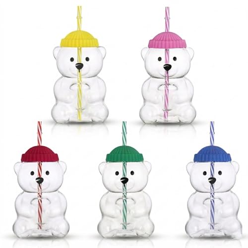 Image of New Glass Bear Straw Cup 600ML Cute Bear Glass Tumbler with Reusable Straw - Viral Animal Design for Smoothies, Boba & Iced Coffee (Yellow)