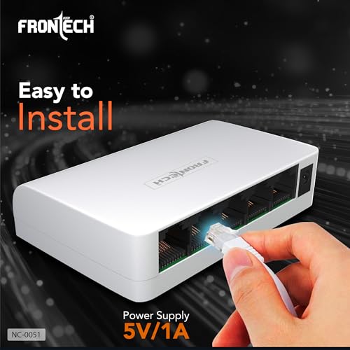 Image of Frontech 5-Port Gigabit Ethernet Switch | High-Speed 10Gbps Bandwidth | Plug & Play LAN Hub for Router, Computer, Gaming Console, Printer & IP Camera | 100m Transmission Distance | White (NC-0051)