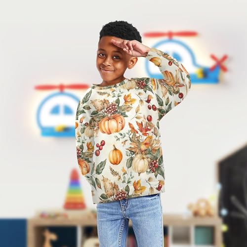 JUNZAN Autumn Pumpkins Nuts Leaves Big Girls Sweatshirts Hoodies Long Sleeve Sweatshirts for Boys Sports 4T4