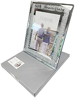 60th Wedding Anniversary Photo Frame Diamond Mirror Glass Crystal Diamante Gift