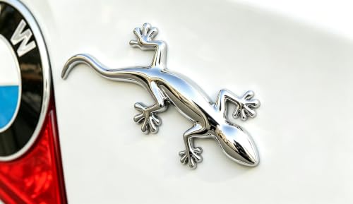 Image of 2PCS 3D Gecko Emblem Car Sticker Metal Chrome Silver Spider Badges Sticker for Universal Car Vehicle, Truck, Motorcycle, RV, Scooter, SUV, Door, Window for Headphone Decorations (Silver Gecko)