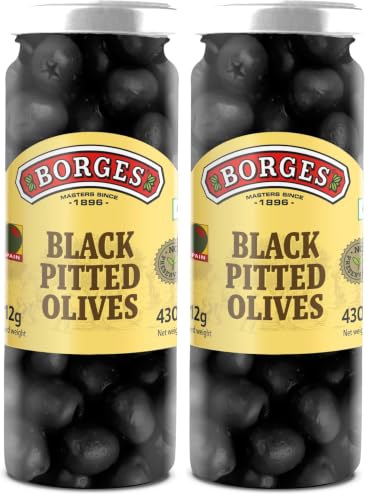 Image of Borges Black Pitted Olives 430g | Select Quality Hojiblanca Olives | Suitable for Snacking, Salads | Imported from Spain (Pack of 2)