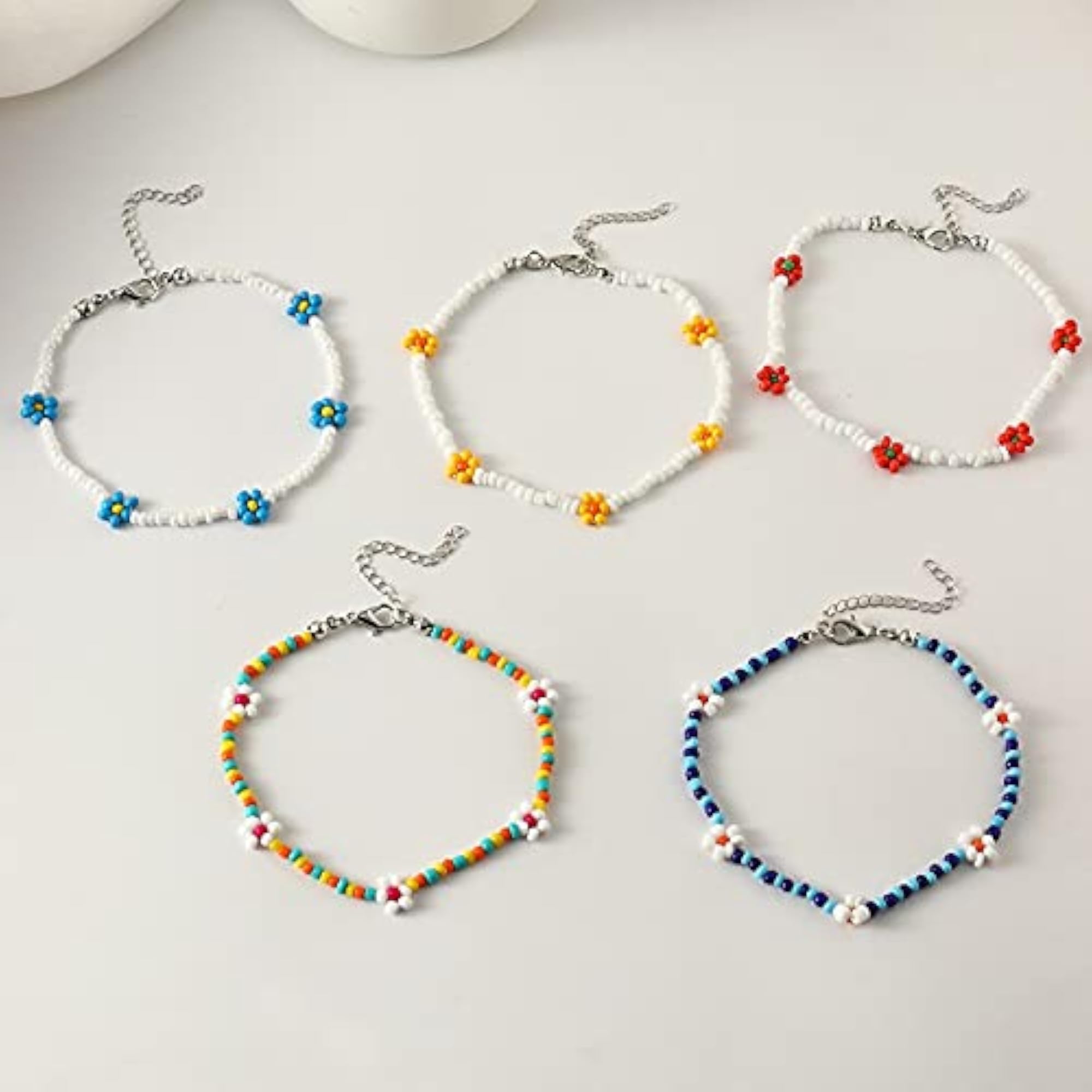 Women’s Decorative Boho Floral Adjustable Anklet, Handmade