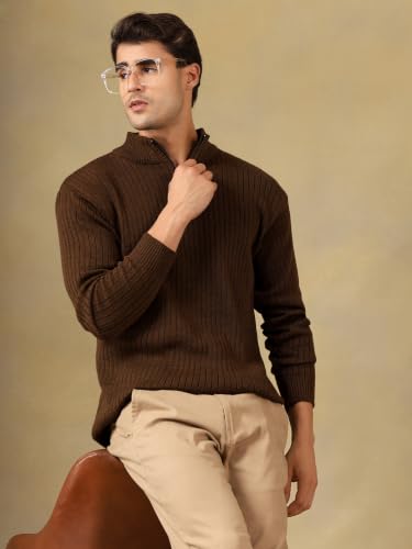 Image of Kvetoo Men High Neck Zipper Full Sleeve Woolen Winter Sweater