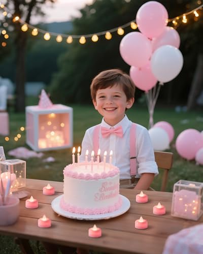 Image of Amagic 12 Pack Pink Flameless LED Tea Lights Candles Battery Operated, Electric Fake Tealight Candles for Votive, Wedding, Table Centerpiece, Theme Party, Aniversary, Proposal, Christmas, Pink Base