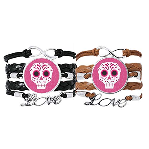 Bracelet en cuir motif tête de mort mexicaine pour festival