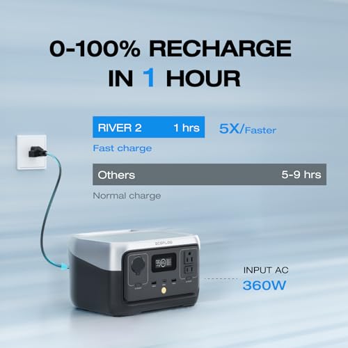 EF ECOFLOW Portable Power Station RIVER 2, 256Wh LiFePO4 Battery/ 1 Hour Fast Charging, 2 Up to 600W AC Outlets, Solar Generator (Solar Panel Optional) for Outdoor Camping/RVs/Home Use - Image 2