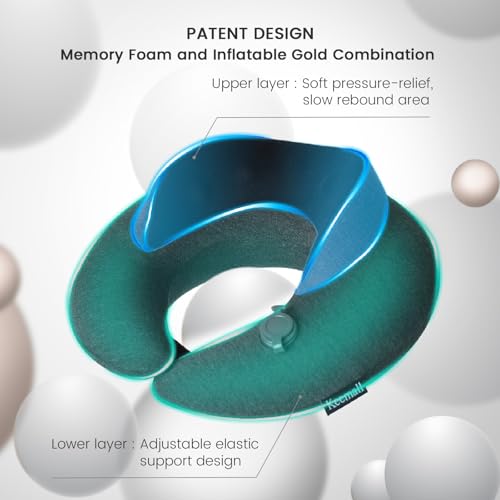Image of Keemall Inflatable Neck Pillow - Premium 3rd Gen Travel Pillow for Airplane Headrest Sleep, Double Comfort for Long Flights, Trains & Bus Journeys, Ideal for Indian Travellers