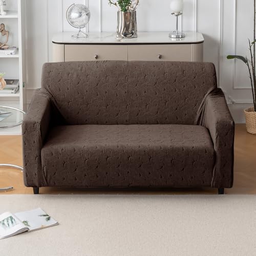 Image of House of Quirk Universal Jacquard Fabric Sofa Cover - Soft, Stretchable Couch Slipcover, Flexible Fit, Wrinkle-Resistant & Easy to Clean (Brown, Two Seater)