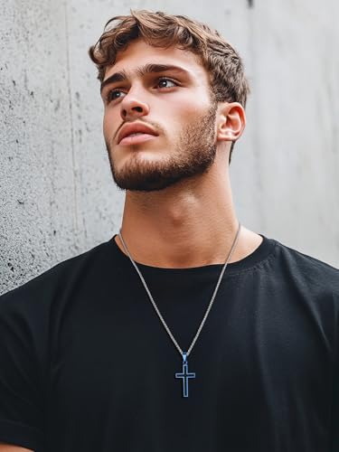Image of U7 Cross Necklace for Men, Stainless Steel Silver Black Gold Mens Cross Necklace, 22-24 Inches