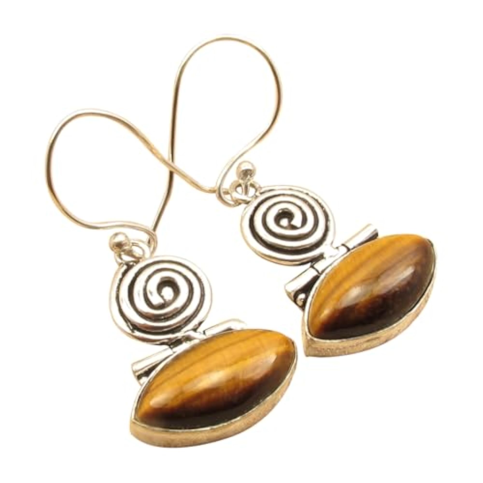 SILOYS Spiral Wire Earrings, Brown Tiger's Eye