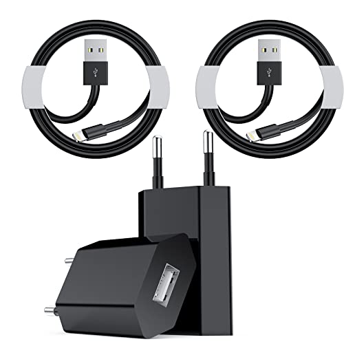 Unique Secure Chargeur Rapide iPhone[Apple MFi Certifié ] 2PackChargeurs Mural USB avec 1M iPhone Lightning Cable Compatible avec iPhone 13/13 Mini/12/12 Pro / 11 / X/XS/XR / 8/7 /6, iPad,/Le Noir Cover
