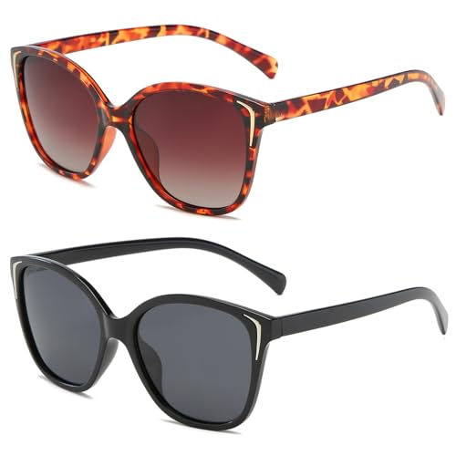 TYXHXTF 2 Pares Gafas De Sol Polarizadas para Mujer Hombre, Polarizadas Gafas de Conducir con Protección UV Estilo, Retro Redondas Cuadradas Protección UV400 Unisex Gafas de Sol