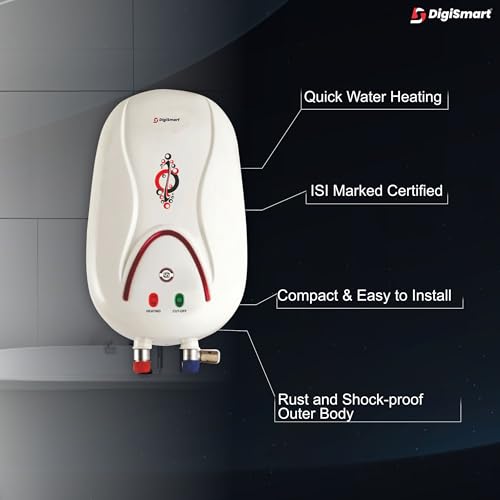 Image of DIGISMART 1 L HOTMAK Instant Water Heater Geyser, 3 kW ISI Approved, Copper Heating Element, Anti-Rust Coated Tank, ABS Body, Energy Efficient, Ivory, 2 Year Warranty
