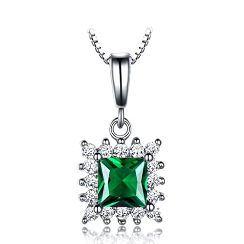 Collier en argent sterling véritable femme et pendentif carré pierre précieuse verte