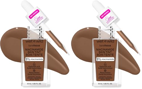 Image of wet n wild Bare Focus Skin Tint, 5% Niacinamide Enriched, Buildable Sheer Lightweight Coverage, Natural Radiant Finish, Hyaluronic & Vitamin Hydration Boost, Cruelty-Free & Vegan-Mahogany (Pack of 2)