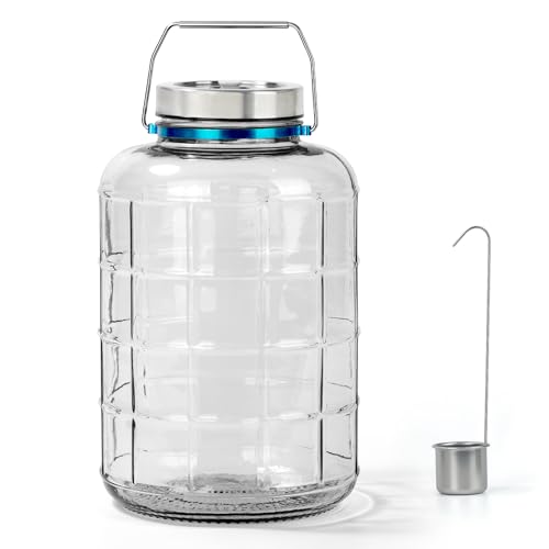 3 Gallon Glass Water Jug, 3 Gallon Fermentation Glass Carby with Airlock Lid and Stainless Steel Handle for Beer Wine Making(Clear, Single set)