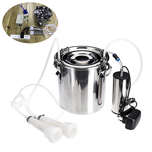 Electric Milking Machine Cow Goat Sheep 5L Stainless Steel Bucket Suction Milker Vacuum Pump Adjustable suction Household 220V Milking Machines Double Head,ForCows