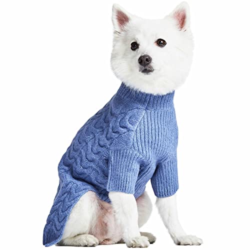 Pull classique en tricot texturé à col roulé pour chien bleu
