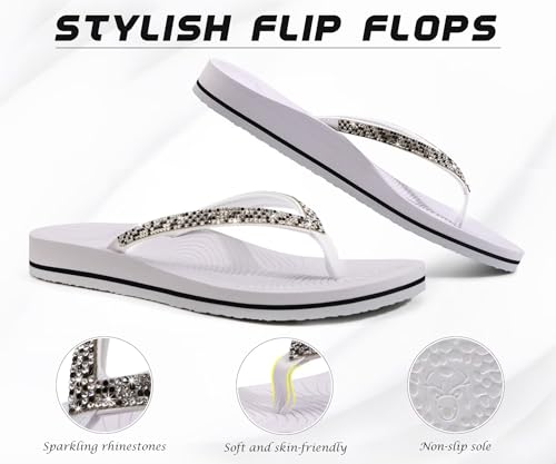 Image of KuaiLu Women's Rhinestone Flip Flops Arch Support Yoga Mat Cushion Sandals