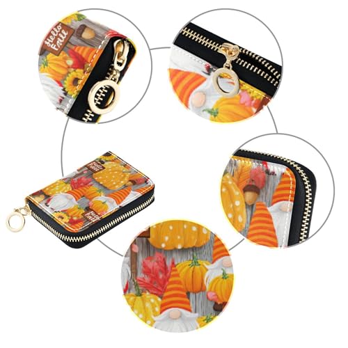 RFID Blocking Credit Card Wallets Women's Wallet Small Leather Zipper Card and Cash Holder Funny Autumn Gnomes Print4