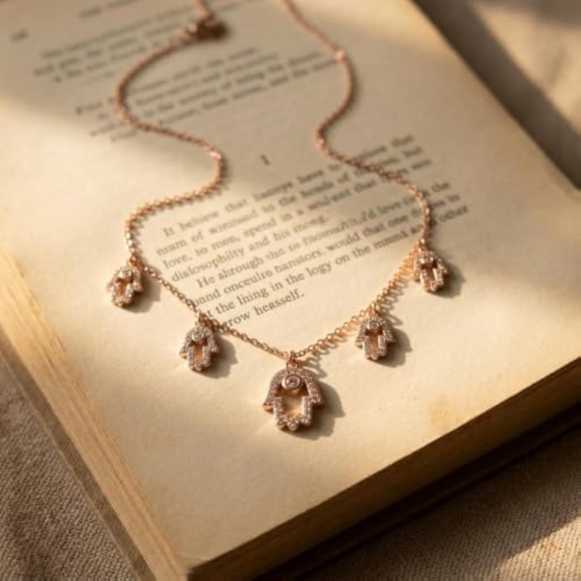 Women's 925 Sterling Silver Rose Gold Hamsa Hand Pendant Necklace