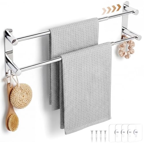 Double Towel Rail Wall Mounted 41-75 cm Self Adhesive Bathroom Towel Rack