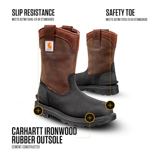 Image of Carhartt Men's Ironwood WP 11 inch Soft Toe Wellington | Waterproof Work Boots, 11-Inch Wellingtons, Oil-Tanned Leather with EH & Slip-Resistant Outsoles, Fastdry Lining