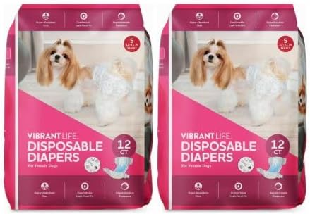 (2 Pack) Vibrant~Life Disposable Dog Diapers for Female Dogs, S, 12 Count